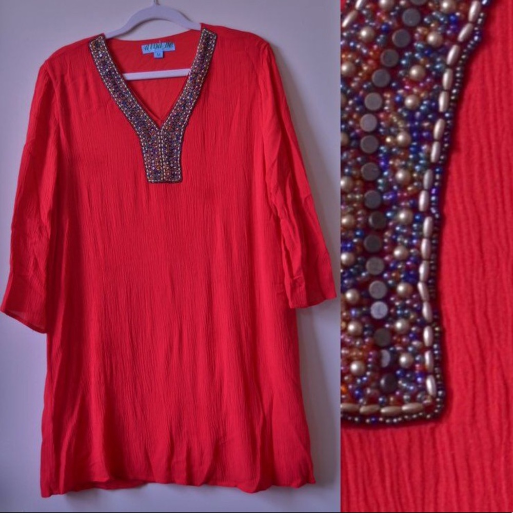 Red Beaded Shift Dress